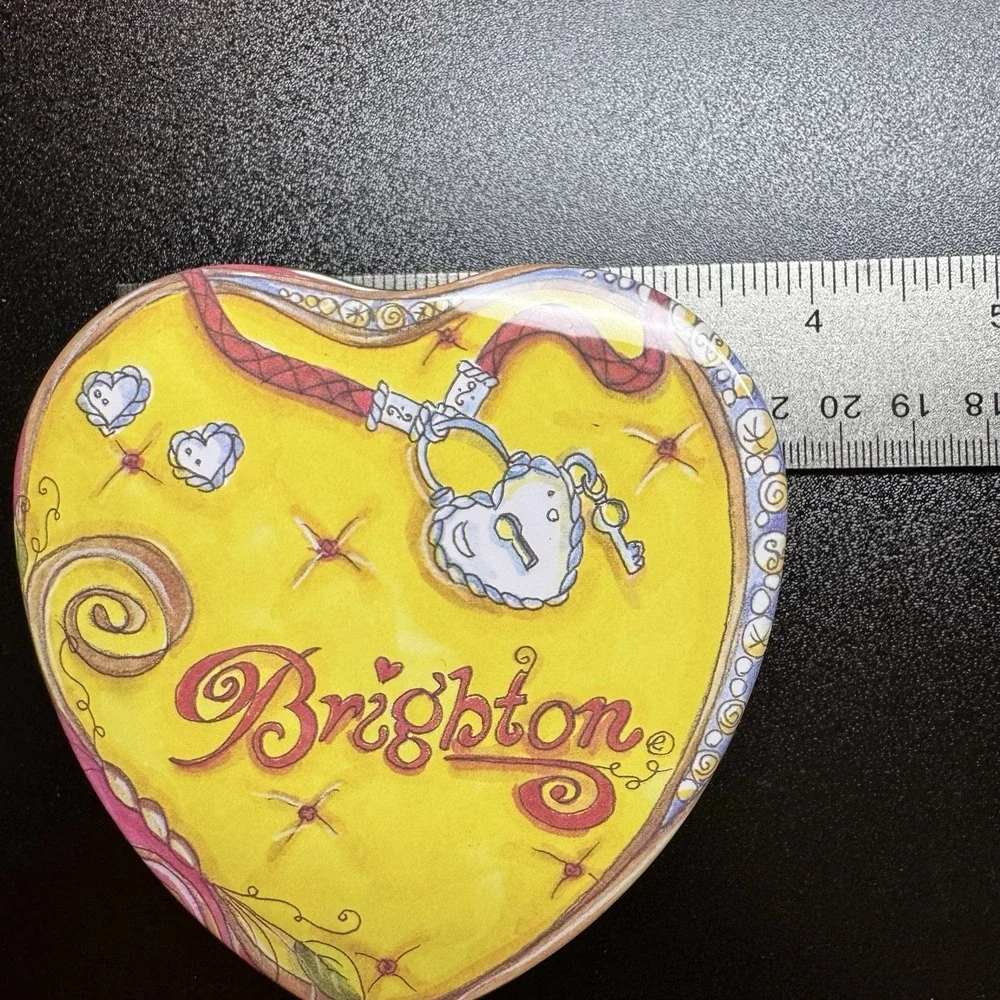 Brighton Heart Shaped Collectible Tin Box‎ Pink & Yellow Jewelry Gift